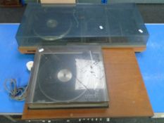 A Rank Radio International turntable together with a Fidelity System 5 turntable with cassette deck.