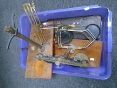 Three part chemist's scales.