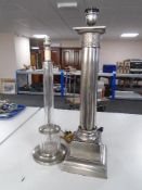 Two contemporary column table lamps.