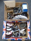 Two boxes containing a quantity of radio speakers and parts.