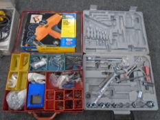 A box containing nail gun, JCB power planer,
