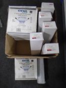 A box containing four One LED down lights, boxed, together with six further emergency lights.