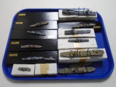 A tray of lead war ship figures