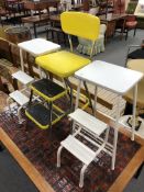 A set of mid-20th century chair stool steps together with two further pairs of stool steps.