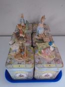 Six Border Fine Arts Beatrix Potter figures in tins