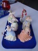 Six ceramic figures, Wedgwood Little Bo Peep, The Goose Girl, Ruppunzle, Red Riding Hood,