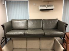 A late 20th century continental wooden framed grey stitched leather three seater settee