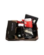 A box of assorted electricals, DAB radios, Advent laptop,