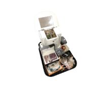 A tray containing contemporary tabletop jewellery chest together with a quantity of assorted