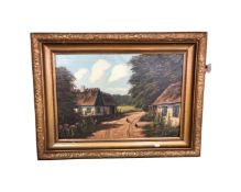 A 20th century continental school oil on canvas - chickens on a road, by Th.