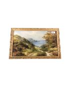 Syd Sinclair : A Hillside Path Leading Down to a Coastal Bay, watercolour, signed, 27 cm x 44 cm,