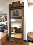 A 19th century continental inlaid mahogany hall mirror with hand painted panel,