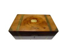 A Victorian walnut brass bound writing box