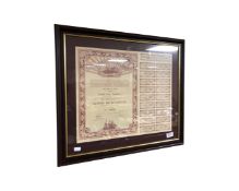 An early 20th century Belgium maritime dividend in frame and mount