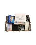 A box of remote controlled quad copter, blue tooth adapter, assorted meters,