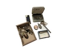 A collection of gent's cuff links, cameo brooch, flick lighter, pen on chain etc.