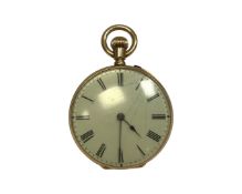 An 18ct yellow gold fob watch, the outer case stamped internally JS 34324, indistinct 18ct mark,