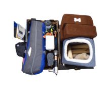 Two boxes of Gelert tent, DAB radios, Cat house, blue tooth keyboard,