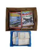 A box of late 20th century modelling magazines together with a further crate of maps