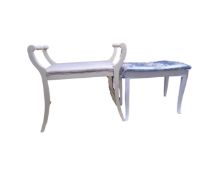 A 20th century painted dressing table stool together with a further stool