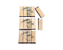 A set of five Chinese place mats in the form of table screens together with a scroll print.