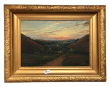 Continental School : Thatched cottage on a hillside, oil on canvas, 47cm by 32cm.