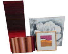 An abstract oil on canvas together with three further pictures.