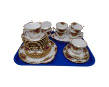 Two trays holding a quantity of Royal Albert Old Country Roses tea china.