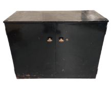 A metal double door storage cabinet