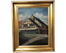 Continental School : A village shop, oil on canvas, 39cm by 49cm.