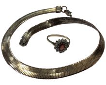 A 9ct gold dress ring together with a silver-plated bracelet (2)