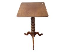 An Edwardian oak trolley together with a Victorian pedestal table and mahogany two tier plant table