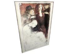 A Continental colour print depicting figures, 61cm by 90cm.