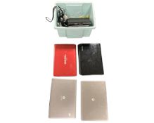 Six laptops including HP and Toshiba together with a large quantity of leads and PC paraphernalia