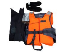 A flotation suit with shoes.