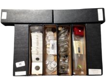 Four cases of coins mostly antique Roman examples and mixed coins.