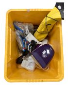 Three crates containing cameras and camera accessories including tripods together with a Karcher