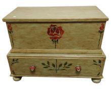 A painted pine storage box fitted a drawer.