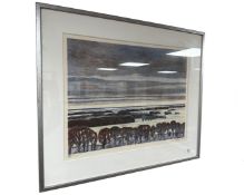 A Continental limited edition colour print depicting farmland, 57cm by 45cm.