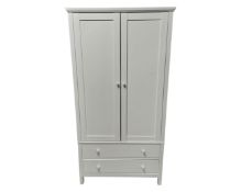 A contemporary white double door wardrobe fitted with two drawers