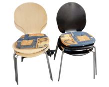 Two pairs of plywood cafe chairs.