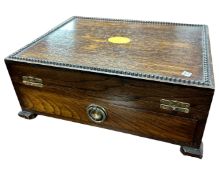 An oak table box fitted with a drawer.