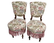 A pair of beech tapestry upholstered salon chairs.