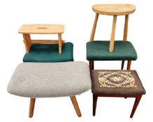 Six assorted oak and beech stools.