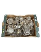 A box containing a large quantity of silver plated wares and glassware.