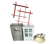 A mid century pendant light fitting together with a painted cabinet,