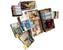 Three boxes containing assorted boxed and unboxed hand and power tools including a Bosch orbital