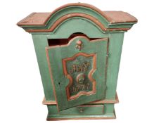 An 18th century continental painted pine wall cabinet.