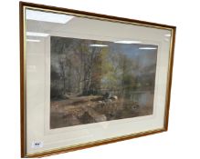 Walter Holmes : Fisherman by a shallow river, colour chalks, 49cm by 34cm.