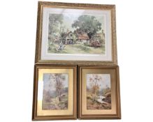 A gilt framed print after Sturgeon together with two gilt framed prints after Ernest Walborn.